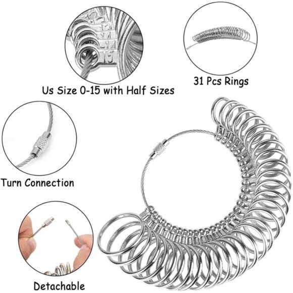 Ring Sizer Measuring Tool Including Ring Mandrel, Ring Gauge Finger Sizer - Picture 3 of 8